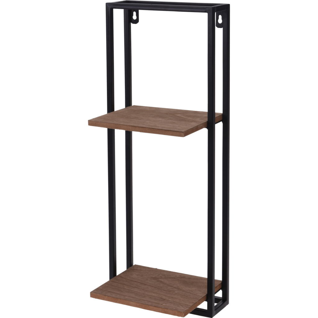 Basic Home styling metalen ophangrek met houten platen 53x20x15 cm zwart bruin