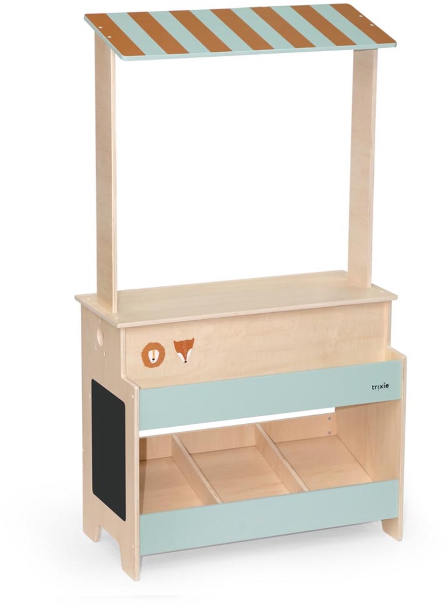 Trixie houten marktkraam - speelgoed winkeltje - voor kinderen - met krijtbord - vanaf 3 jaar - voor jongens en meisjes - fsc