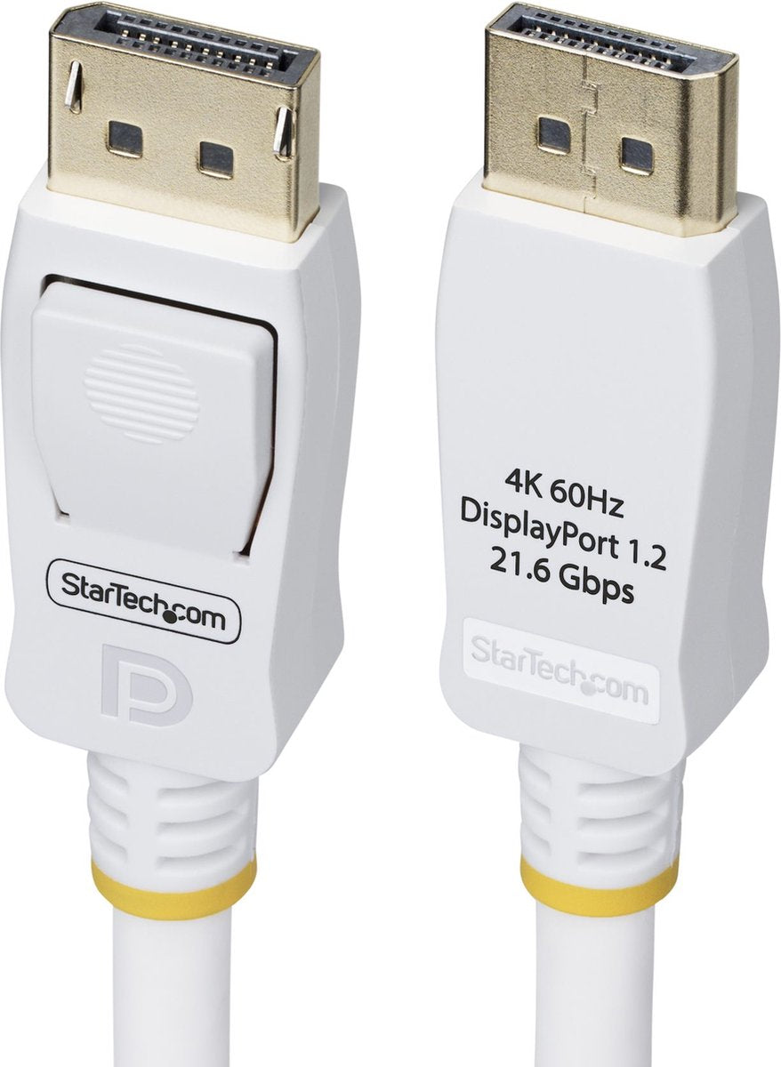 Startech .com 1,8m vesa gecertificeerde displayport 1.2 kabel, wit, 4k 60hz, vergrendelbare dp connectors, dp 1.2 kabel