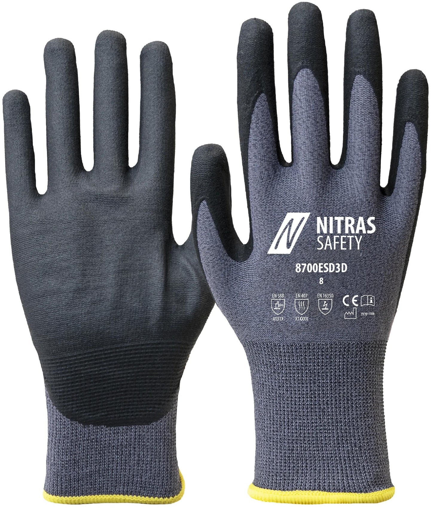 NITRAS SAFETY feinstrickhandschuh 8700esd3d glove gray size 7 nitras