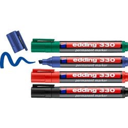Permanent marker 330 Edding schuine punt 1-5mm blauw,groen,zwart,rood 4 stuk