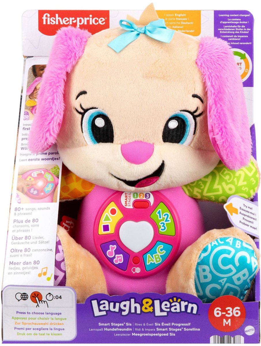 Fisher-Price leerplezier meegroeispeelgoed zusje - roze muzikale knuffel