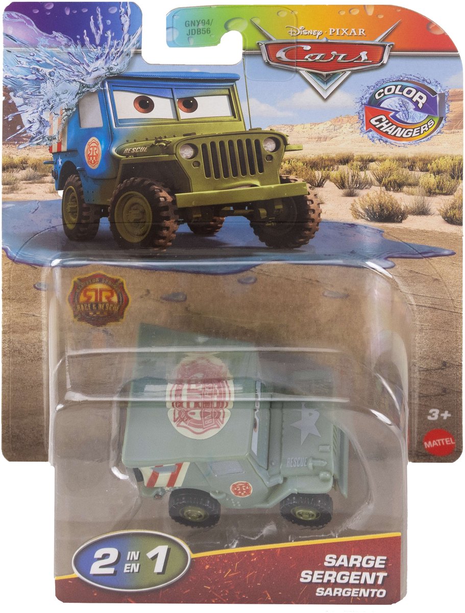 Mattel Disney pixar cars disney and pixar cars on the road color changers , sarge sergent, auto, 3 jaar, metaal, kunststof, meerkleurig