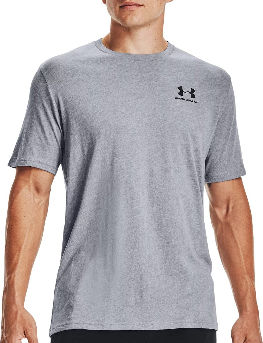 Under Armour ua m sportstyle lc ss-gry heren sportshirt - steel light heather - zwart