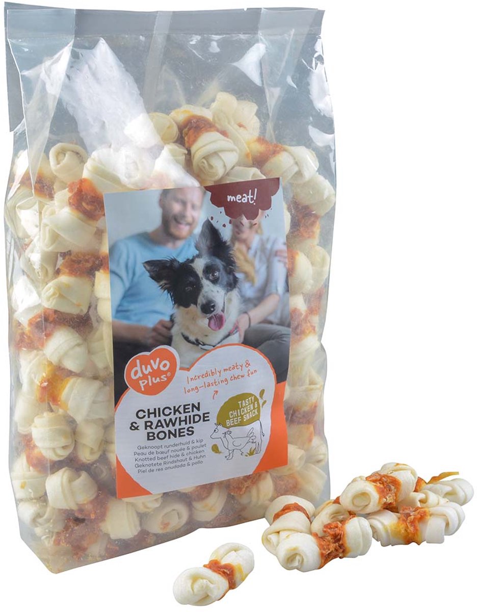 Duvo Plus meat! snack kip runderhuid benen voor honden s-1kg
