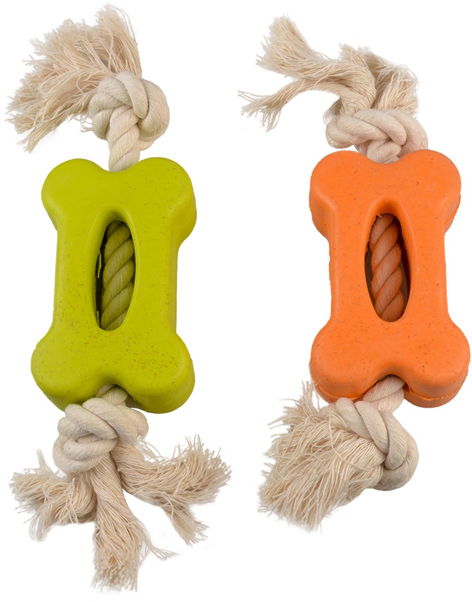 Duvo Plus - speelgoed voor dieren - hond - eco rubber vlak been bamboe rijst + katoen 27x6,5x3,8cm gemengde kleuren - 1st