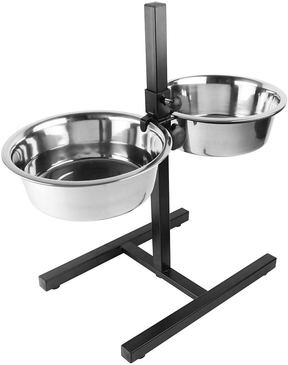 Duvo Plus dinner time voerbak twin feeder h-stander voor honden xxl-4730ml-61x29x52.5cm zwart zilver