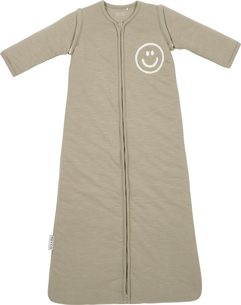 Meyco baby slub met smile applicatie baby slaapzak met afritsbare mouwen - taupe offwhite - 70cm - 2.5 tog