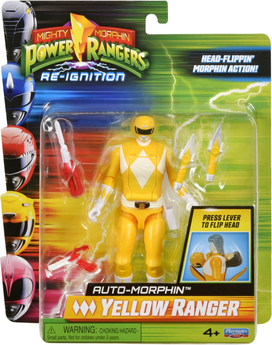 Power Rangers Playmates mighty morphin action figure auto-morphin yellow ranger 12 cm action figuur