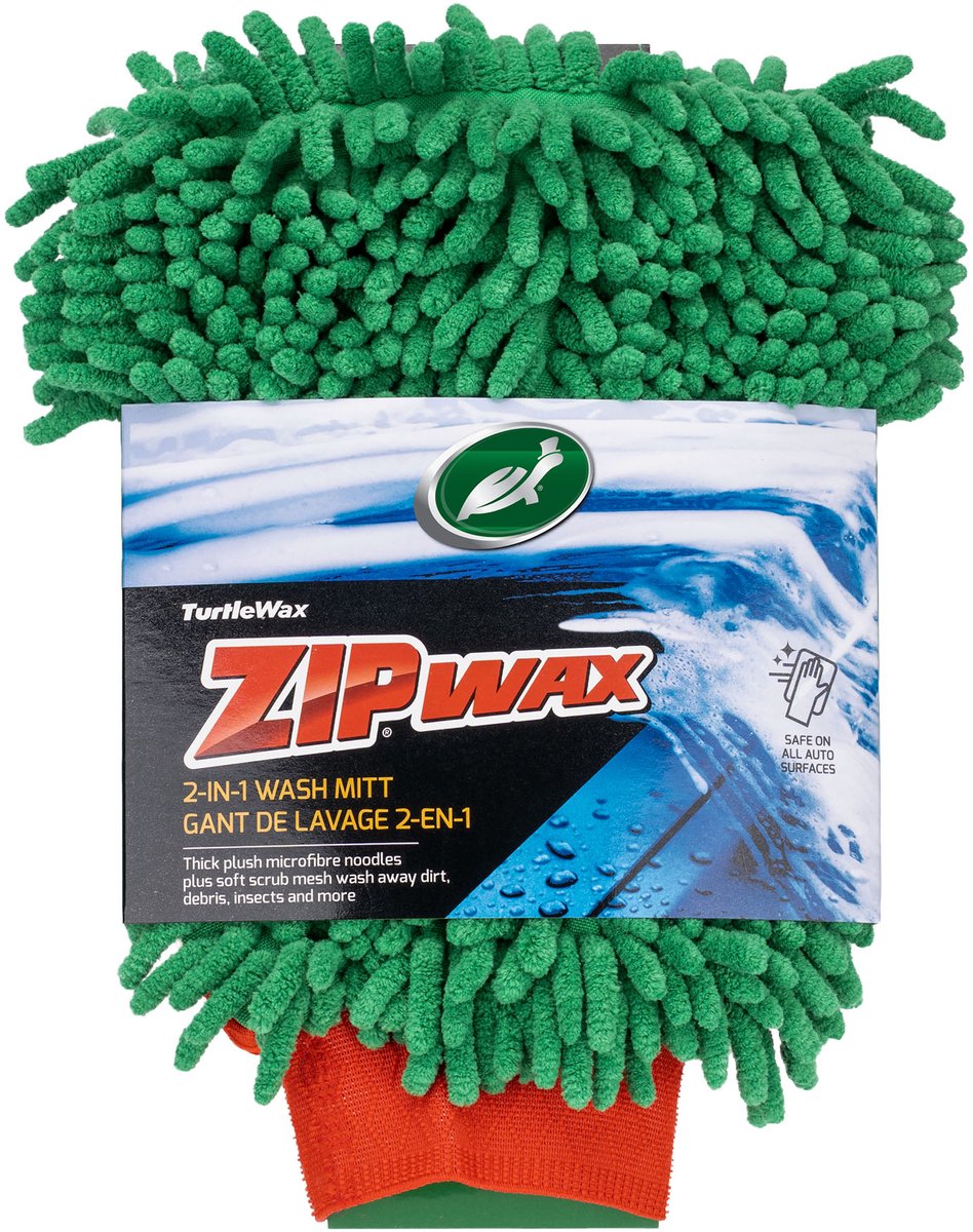 Turtle Wax zip wax washandschoen - veilig en effectief schoonmaken - microvezelstrengen voor een schuimende grondige reiniging - binnenvoering houdt de wasoplossing vast - meshzijde voor hardnekkige plekken