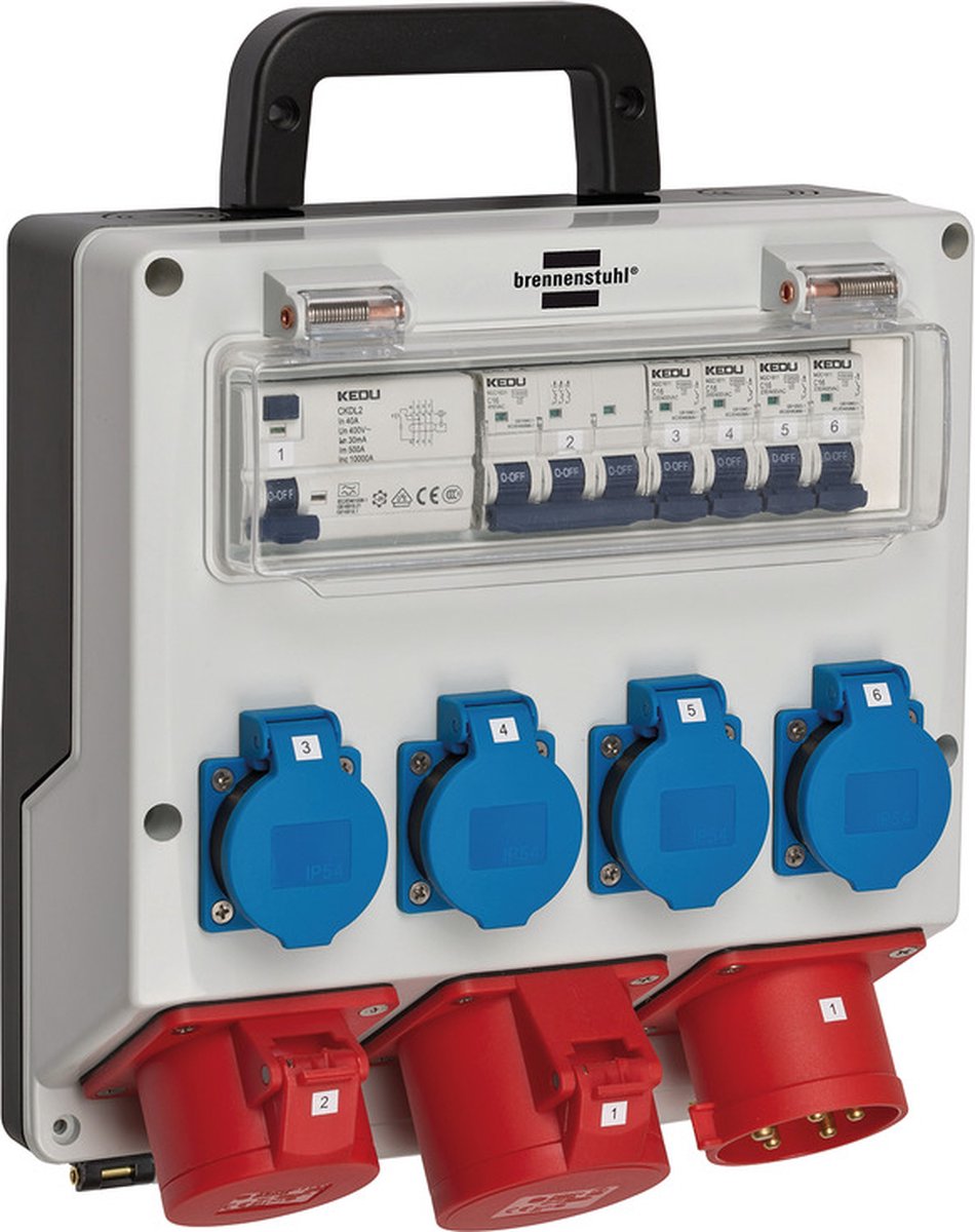 Brennenstuhl Wandverdeler 4 32 ip44 4x ls 230v 16 a, 1xls 400v 16 a, 1xfi 40 a 4-polig 30ma