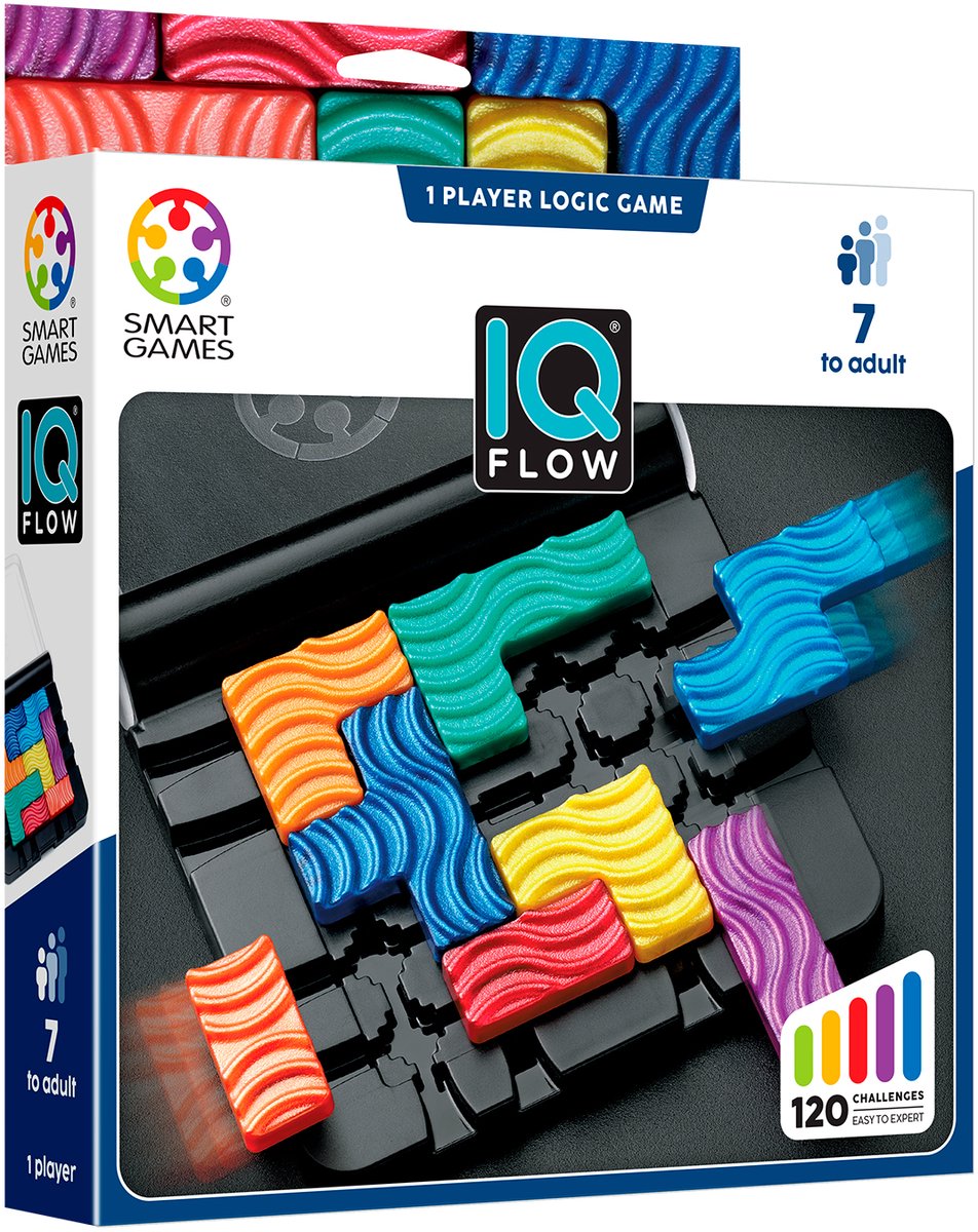 SmartGames iq flow - logisch denkspel reispuzzel - 120 opdrachten met schuifmechanisme - educatief solospel - vanaf 7 jaar