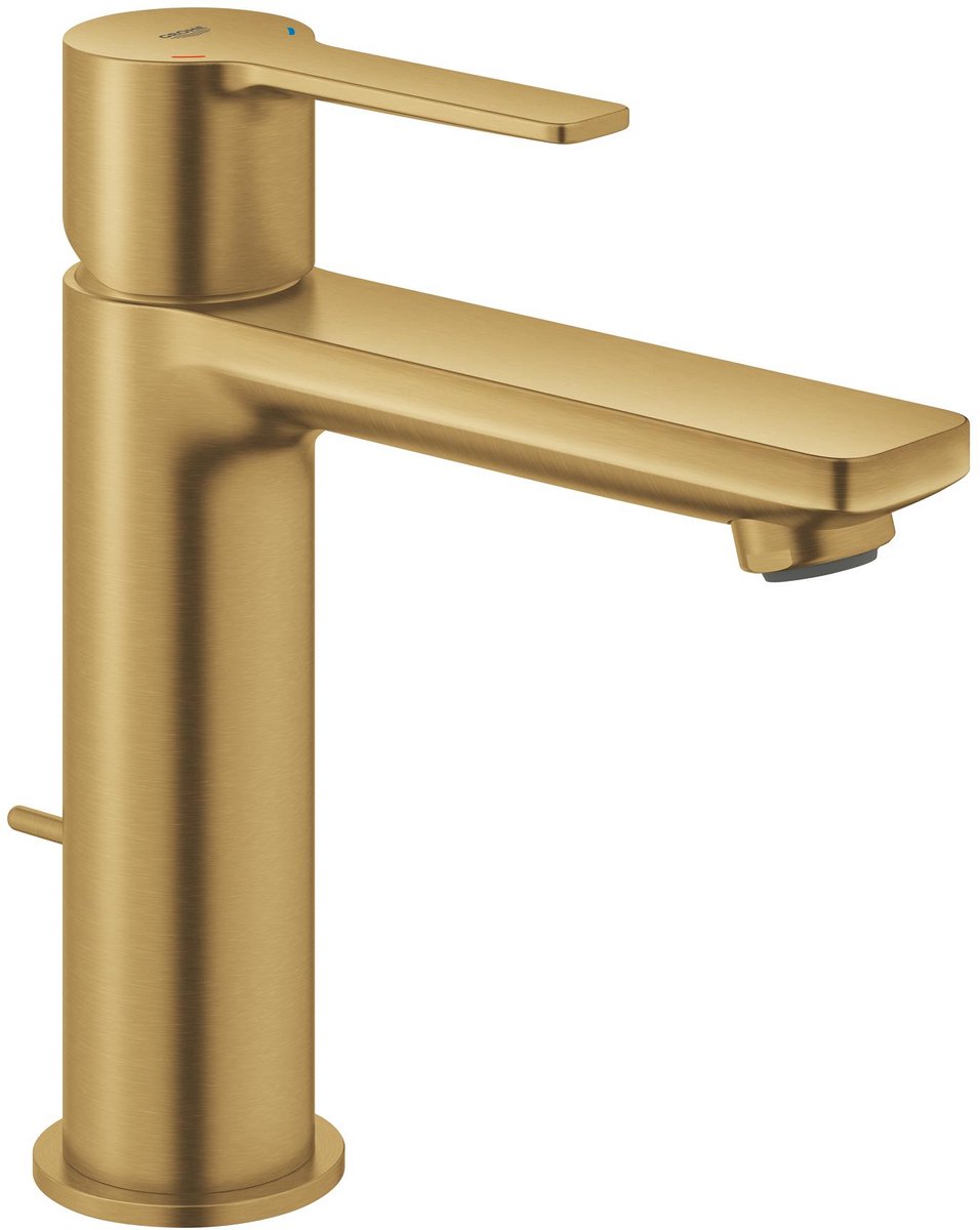 GROHE lineare new s-size wastafelmengkraan – met trekwaste – ecojoy – fastfixation plus – geborsteld cool sunrise