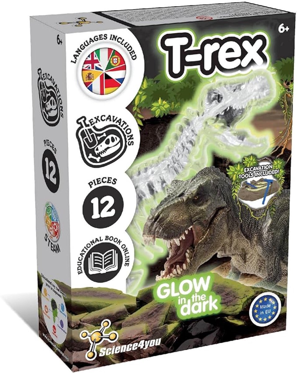 Science 4 You Science4you glow in the dark fossil excavation t-rex – opgravingsset dino fossiel – inclusief beitel hamer – vanaf 6 jaar