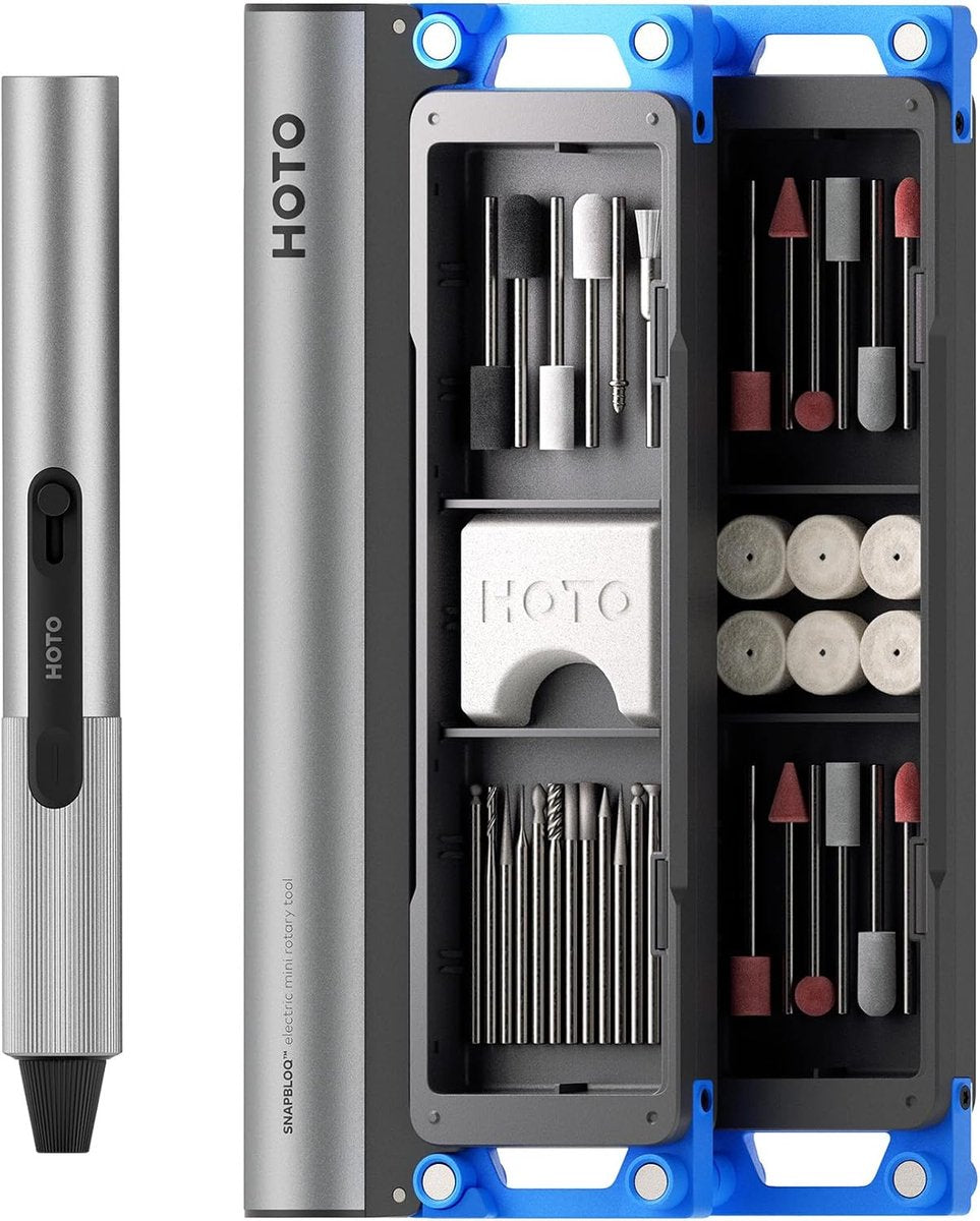 HOTO snapbloq™ r-a04 electric mini rotary tool kit (38-piece) – elektrische mini-draaischijf – draadloze graveerpen – 22.000 tpm – borstelloze motor – 38 accessoires – precisiegereedschap voor doe-het-zelf, 3d-printen en knutselen