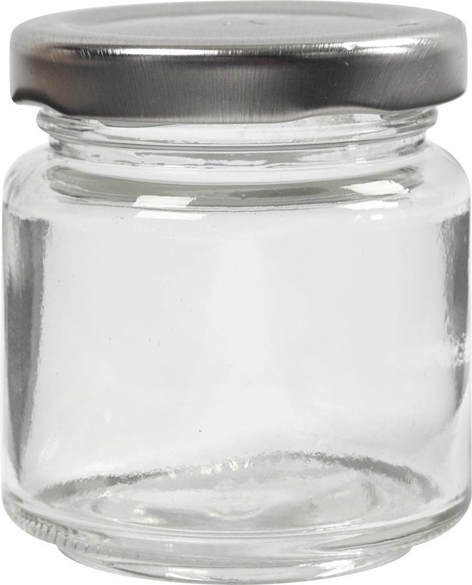 Creativ Company Glazen pot - transparante diy bewaarpot - geschikt voor decoratie, hobby en keukengebruik - hoogte 6,5 cm - diameter 5,7 cm - inhoud 100 ml - set van 12