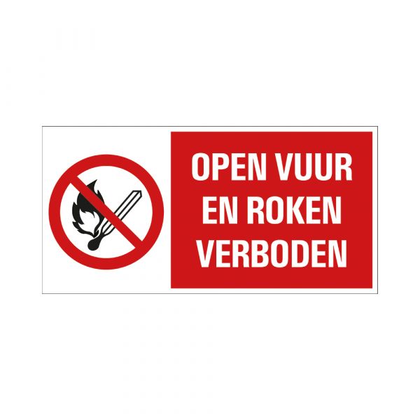 Bord Open vuur en roken verboden - 150x300 mm.