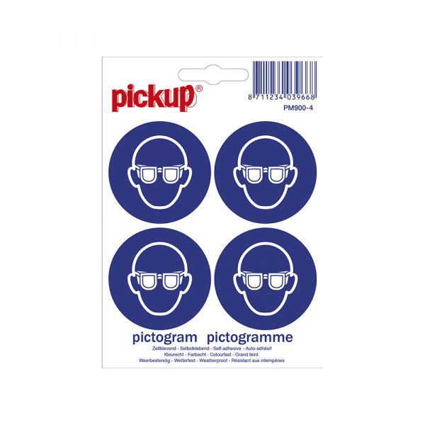 Sticker Veiligheidsbril verplicht - 47 mm rond 4 stuks.