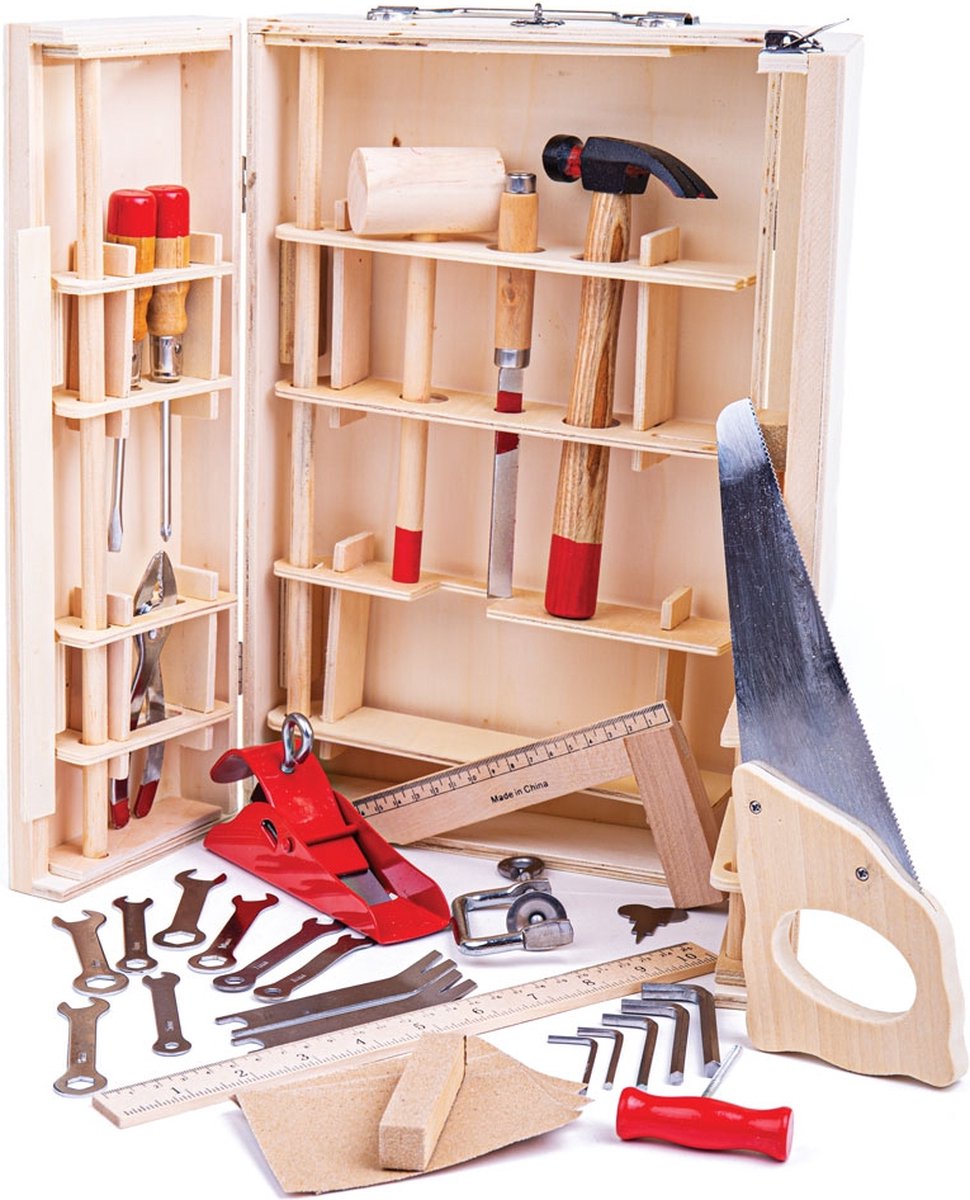 Bigjigs Toys Bigjigs gereedschapskist - speelgoed gereedschap - hout - 28-delig