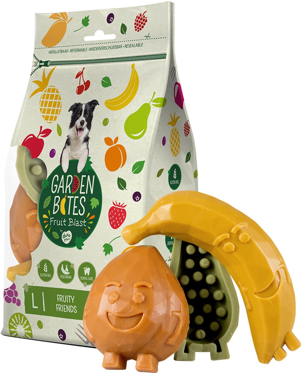 Garden Bites Duvoplus - fruity friends hondensnacks - hondensnoepjes - vegetarisch glutenvrij - large 3st