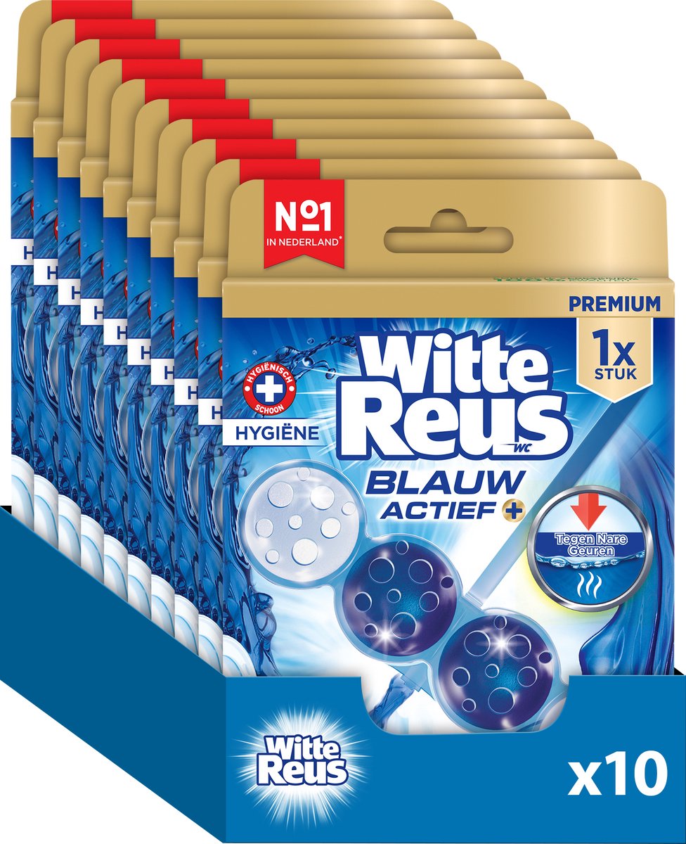 Witte Reus toiletblok blauw actief hygiene toiletblok 50g - wc blokjes - voordeelverpakking - 10 stuks