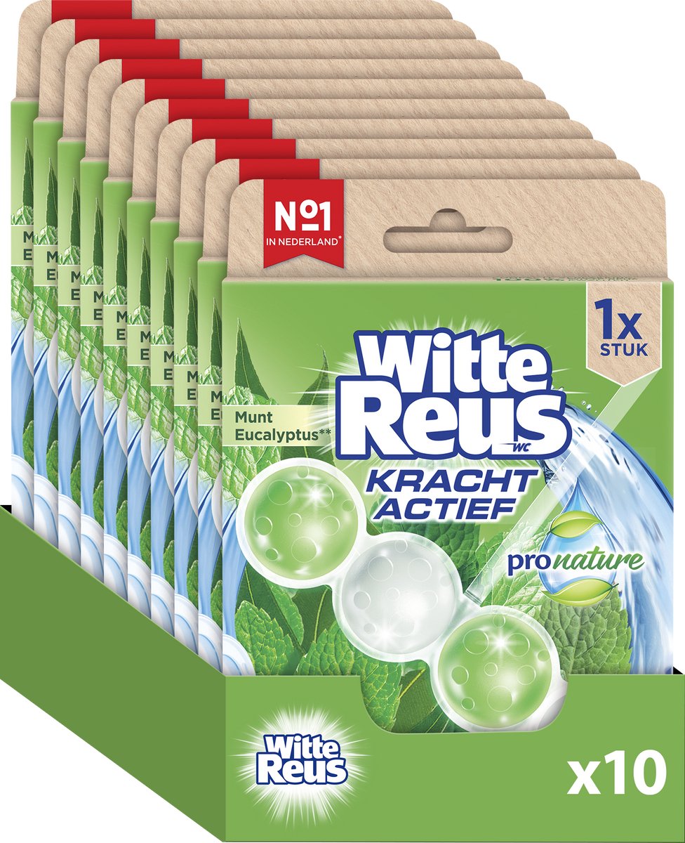 Witte Reus pro nature munt eucalyptus toiletblok 50g - wc blokjes - voordeelverpakking - 10 stuks