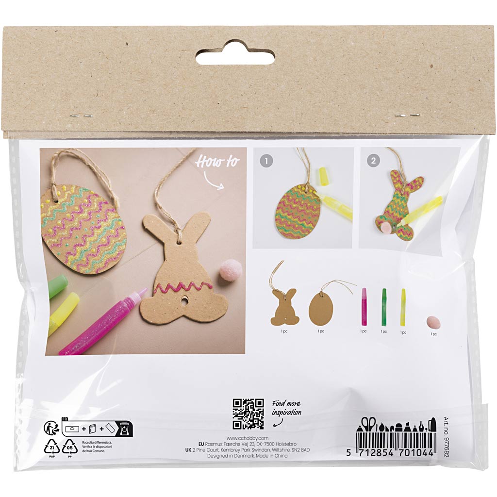 Creativ Company Https: www.cchobby.nl mini-hobbyset-decoratie-ei-en-konijn-bruin-groen-roze-geel-1-doos