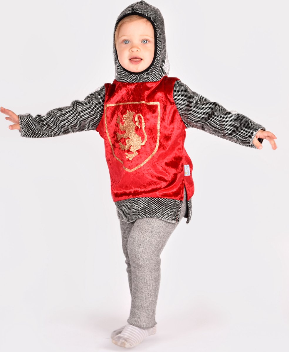 Den Goda Fen ridderkostuum rood met kap 98-104 verkleedkleding.