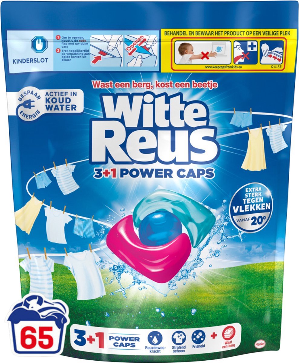 Witte Reus 3+1 power caps - wascapsules - witte was - 65 wasbeurten