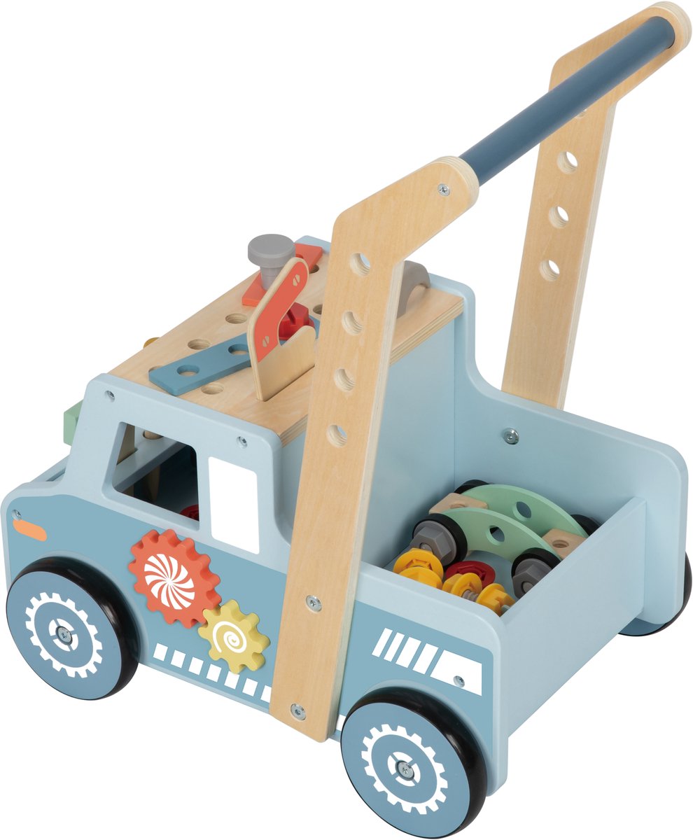 Tooky Toy Houten klus loopwagen – gereedschap werkbank auto | inclusief accessoires | loopwagen vanaf 12 maanden | educatief houten speelgoed voor peuters