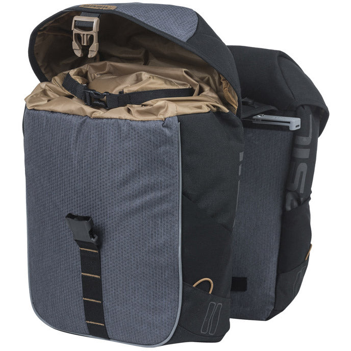 BASIL Dubbele fietstas miles mik 34 liter 13 x 26 x 35 cm - zwart grijs