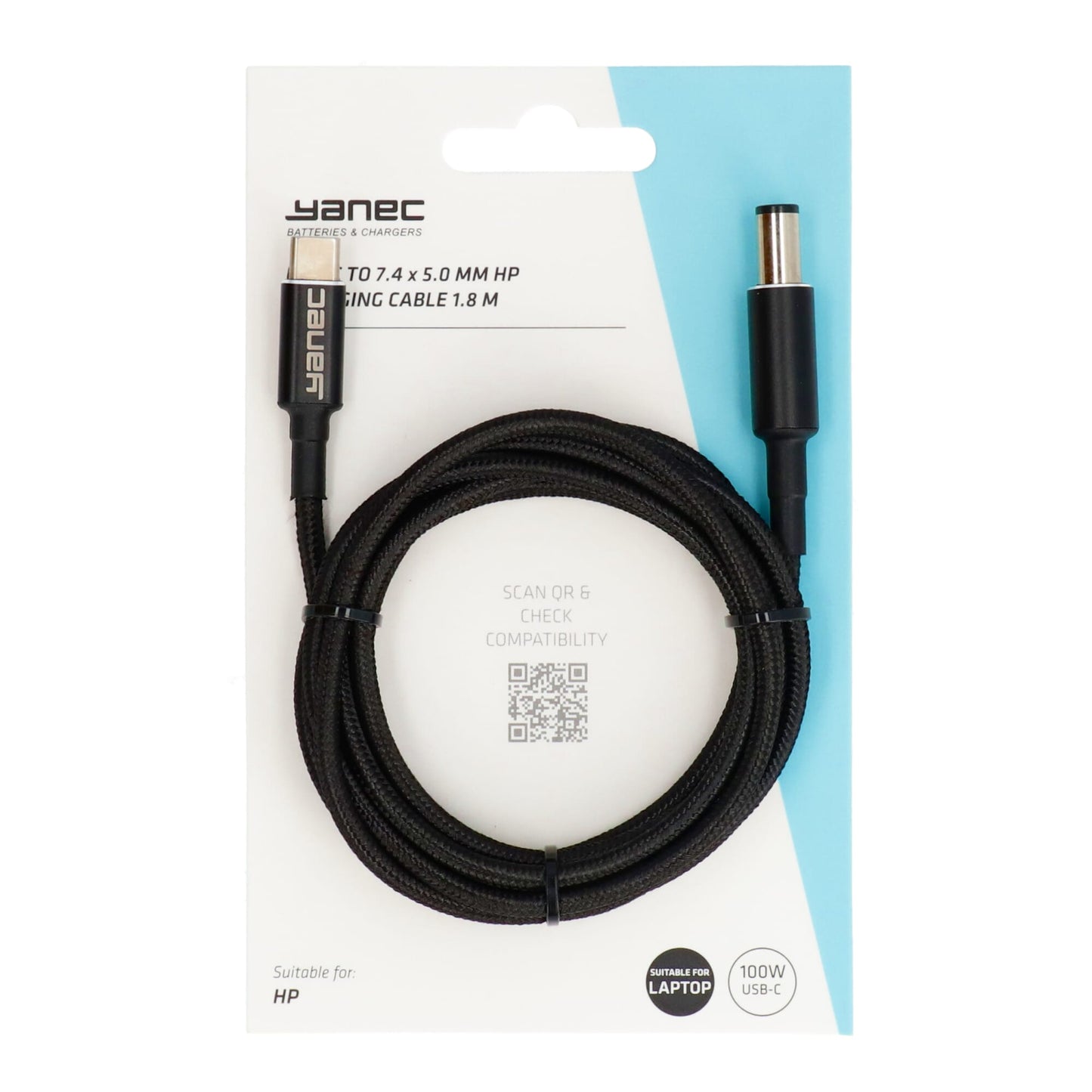 Yanec usb-c naar 7.4 x 5.0 mm hp laadkabel 1.8m