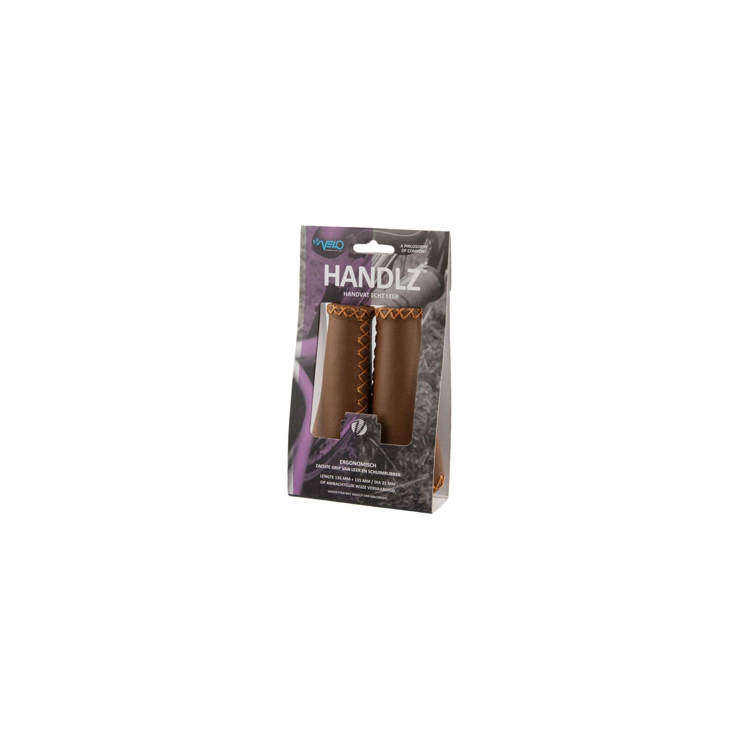 Velo Ergo Leather Handlebar Grips, 135 135mm, Dark Brown