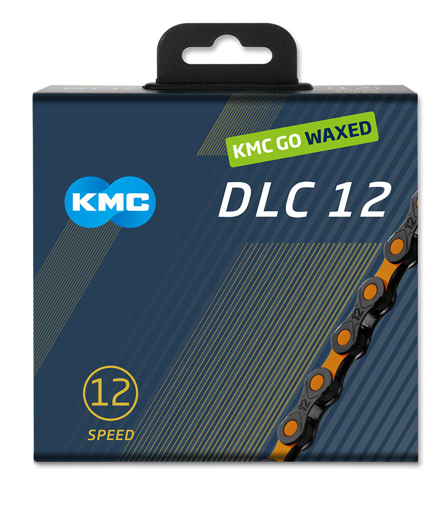 KMC chain dlc12 126l box waxed 12-speed black orange