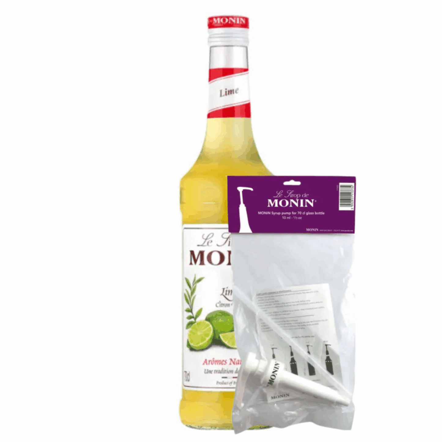 Monin siroop citron vert (70 cl) + siroop pompje (10ml)