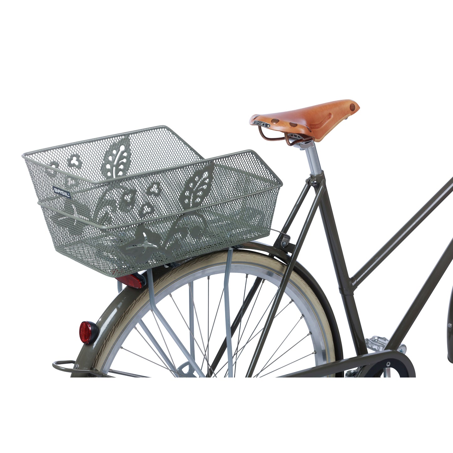 Basil Cento Flower- fietsmand - achterop - olive green