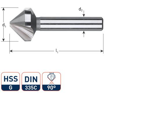 Rotec Verzinkfrees 90gr. 3-snijder 12.4mm