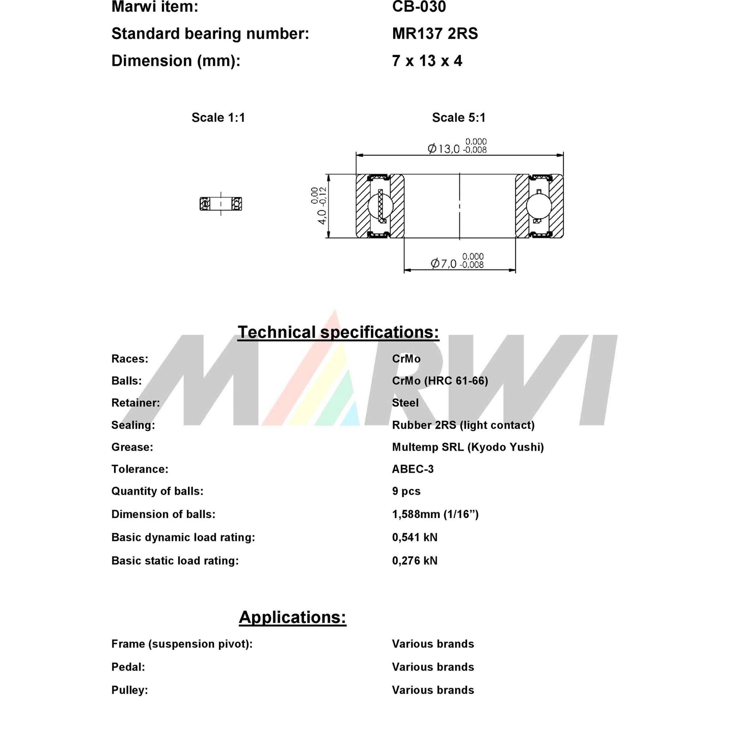 UNION kugellager ball bearing cb-030 7x13x4