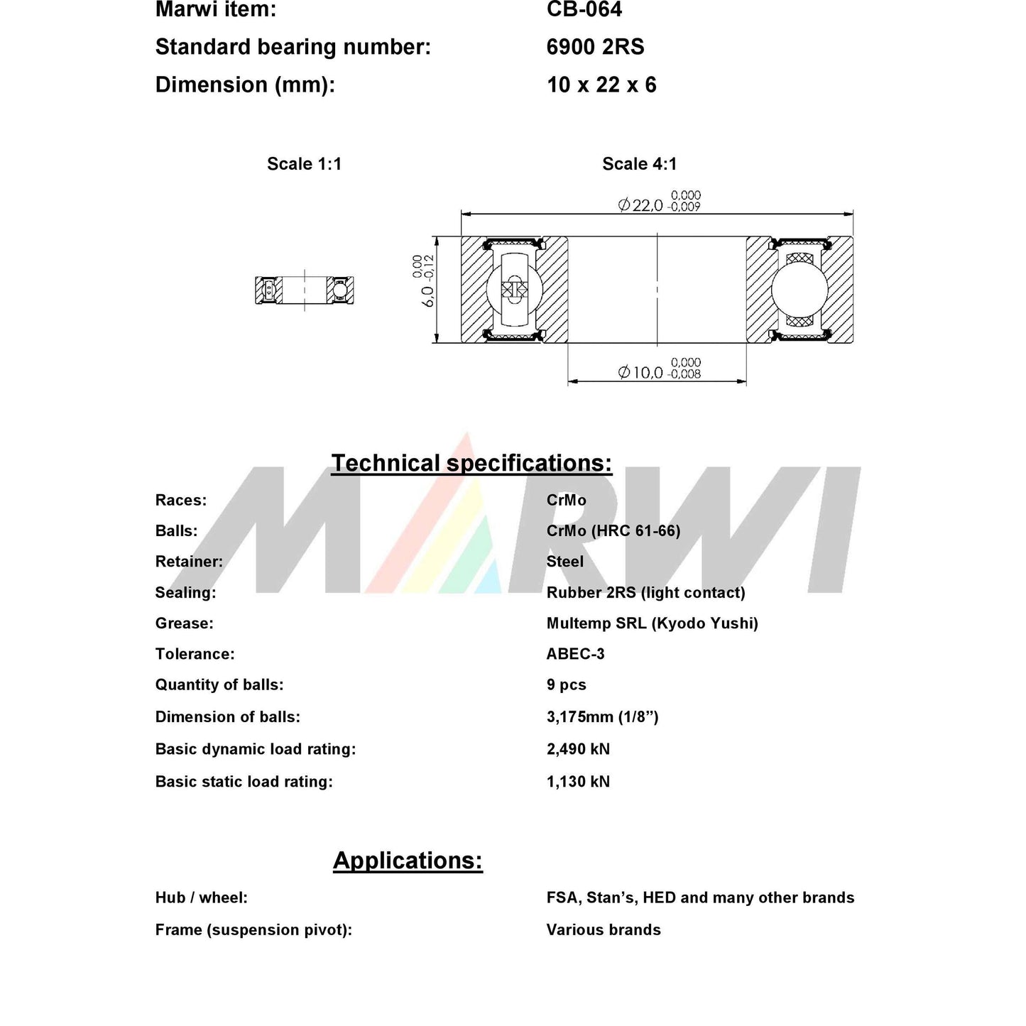 UNION kugellager ball bearing cb-064 10x22x6