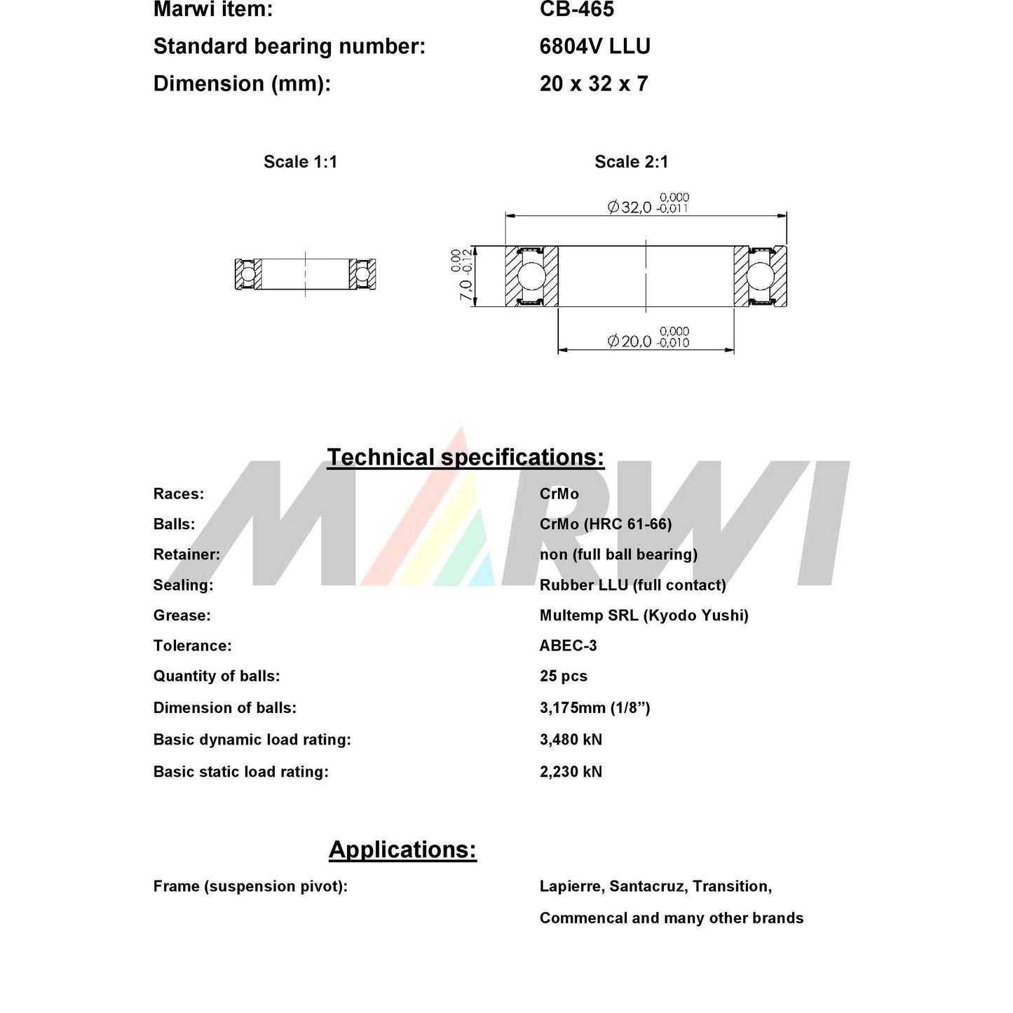 UNION kugellager ball bearing cb-465 20x32x7