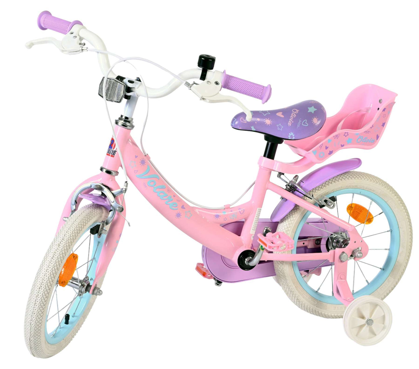 Volare olivia kinderfiets - meisjes - 14 inch - roze - twee handremmen