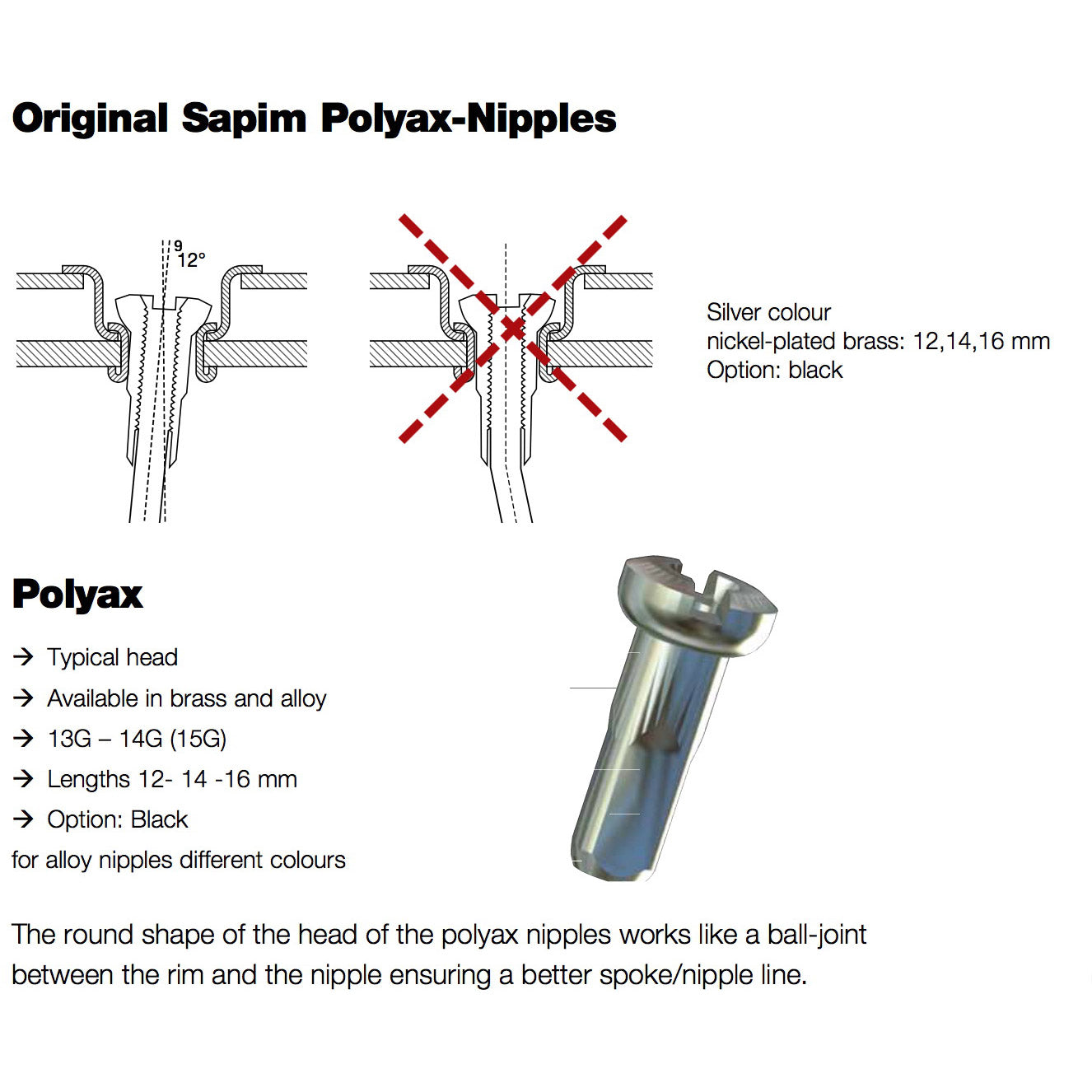 Sapim Spaaknippel 13 Polyax 14mm zilver messing (100st)