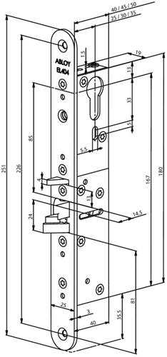 ABLOY el404 bijzetslot | solenoid | zelfvergrendelend | dm25 | 30 en 35mm | pc | voorplaat rvs 25x251mm afgerond | spanningsloos vergrendeld | 12 24v ac dc | dr 1+2+3+4 - 10025054