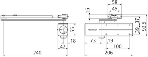 ASSA ABLOY dc140 design deurdranger en 2 3 4 | exclusief arm | kleur zilver ev1. | 180-15 ° - a000307018