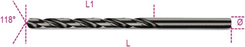 Beta spiraalboren, lange uitvoering hss volledig geslepen gebruneerd 412l 6,50 - 004120250