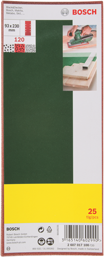 Bosch Accessoires 25-delige schuurbladenset 93 x 230 mm voor vlakschuurmachines, korrel 120 - 2607017100