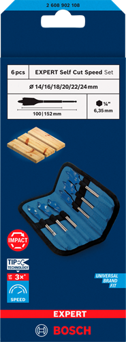 Bosch Blauw Bosch accessoires expert speedborenset self cut speed | 6-delig | 14, 16, 18, 20, 22, 24 mm - 2608902108