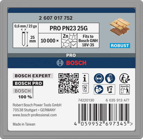 Bosch Accessoires pro pn23 g nagel | 0,65 23 g | gegalvaniseerd | 30 mm | 10000 stuks - 2607017753
