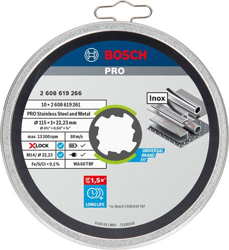 Bosch Accessoires x-lock slijpschijfblik 10x standard for inox 10x115x1x22.23mm, recht - 1 stuk(s) - 2608619266