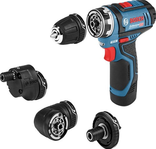 Bosch Blauw gsr 12v-15 flexiclick accuschroefboormachine + gfa 12-x 12-b 12-w in l-boxx (2x 2.0ah accu)